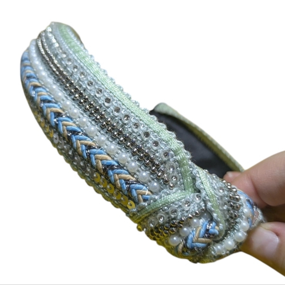Women's Knotted Headband Mint Colors Beaded Embroidery NEW - Picture 3 of 8